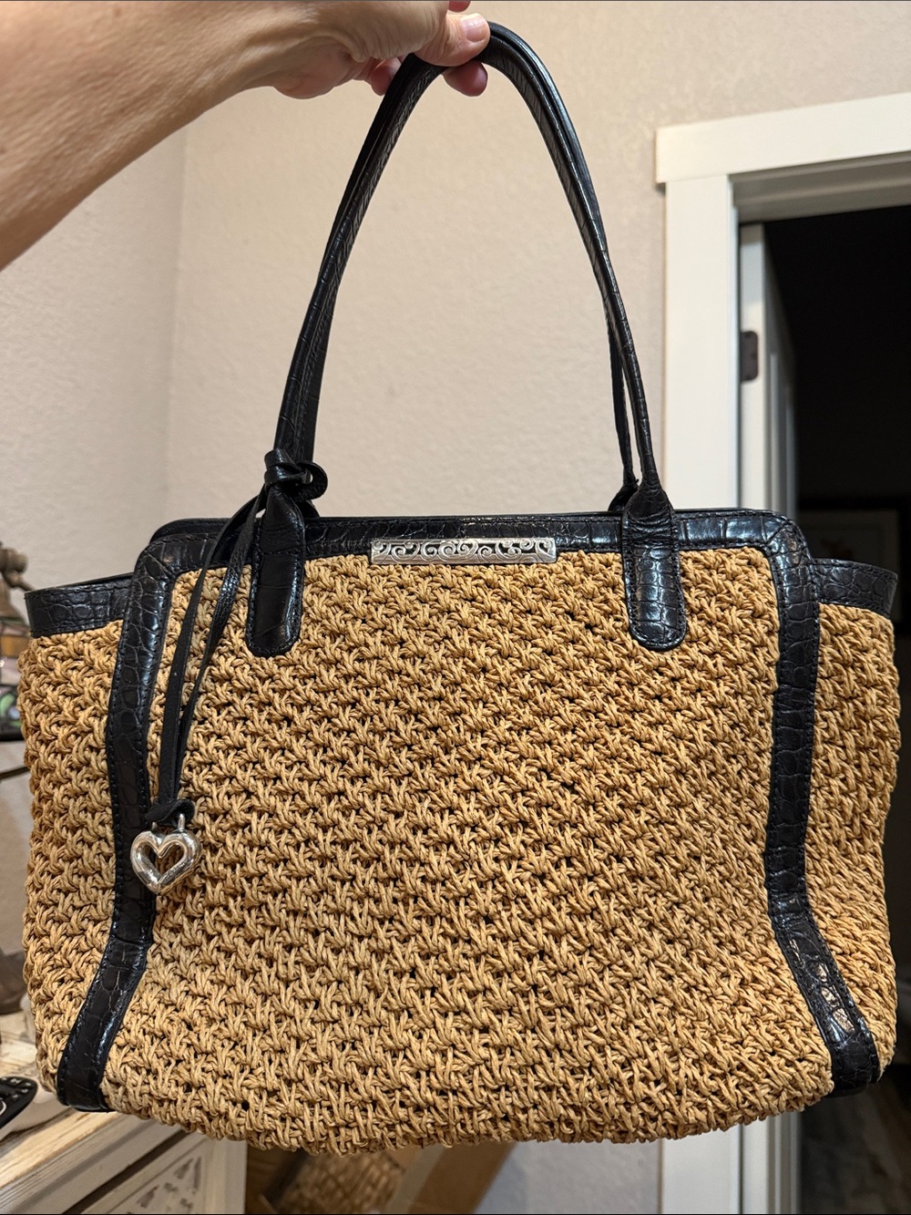 Brighton Woven Straw Tote with Black Trim - Women's Handbag